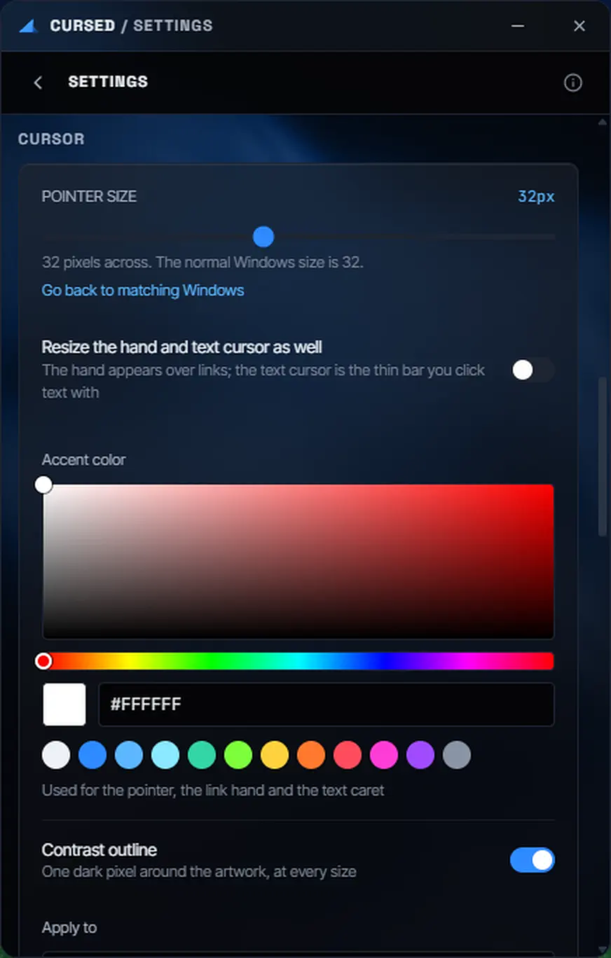 Cursed mouse pointer settings